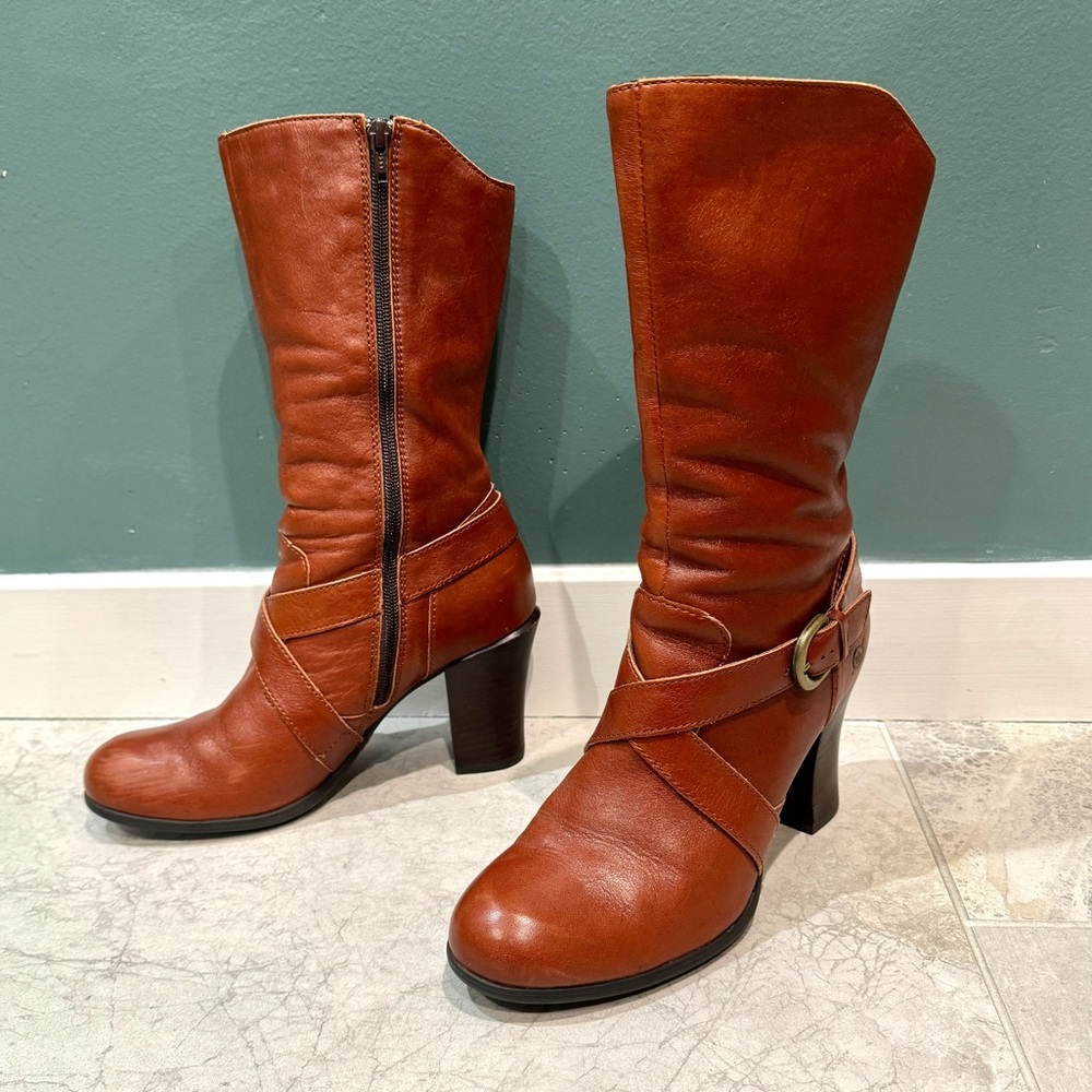 BORN NURI boots harness booties vintage rust leather heeled brown women’s 8.5 - Picture 5 of 12